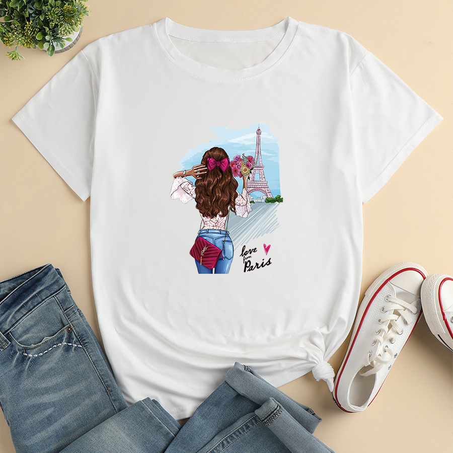 Cartoon Girl Print Loose Casual T-shirt display picture 2