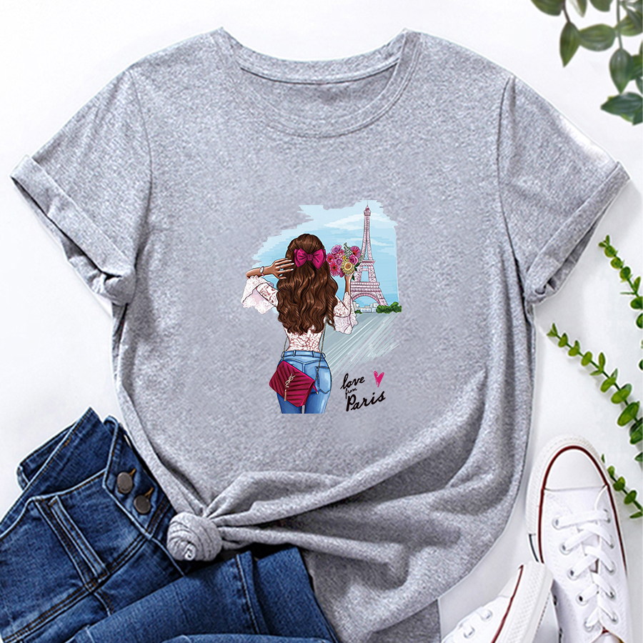 Cartoon Girl Print Loose Casual T-shirt display picture 4