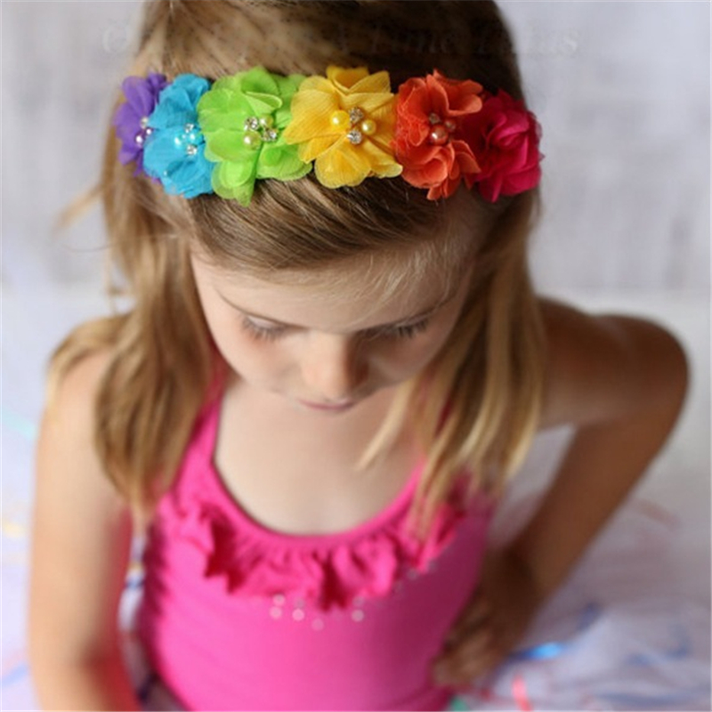 Farbe Perlen Blume Stretch Mehrfarbige Kopf Bedeckung Für Kinder display picture 1