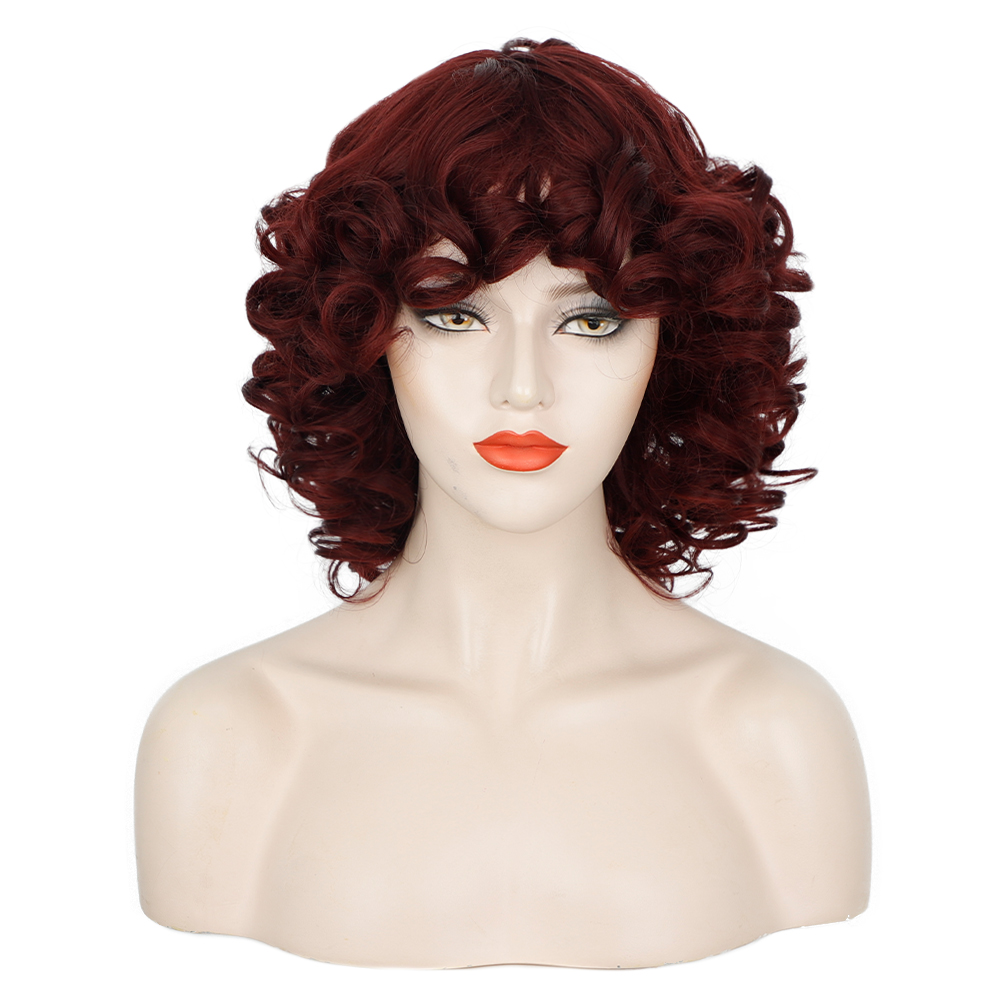 Women's Short Wine Red Small Roll High-temperature Fiber Chemical Fiber Wig Head Cover display picture 2