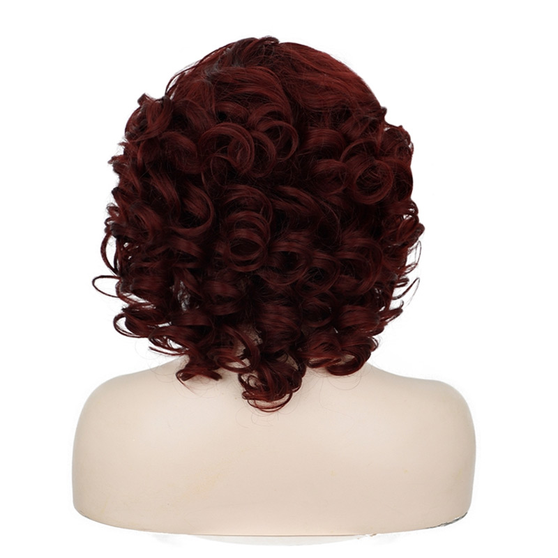 Women's Short Wine Red Small Roll High-temperature Fiber Chemical Fiber Wig Head Cover display picture 3