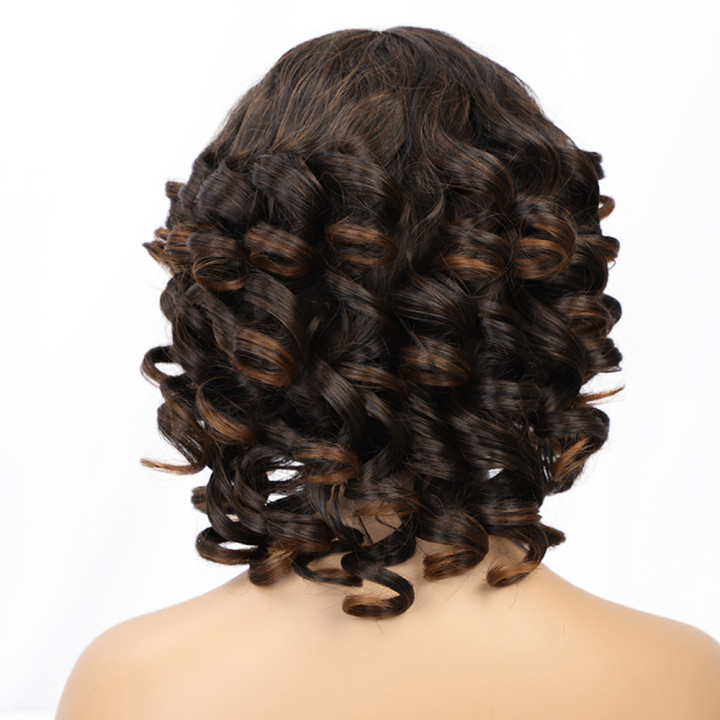 Women's Short Brown Curly Hair High-temperature Fiber Chemical Fiber Wig Head Cover display picture 3