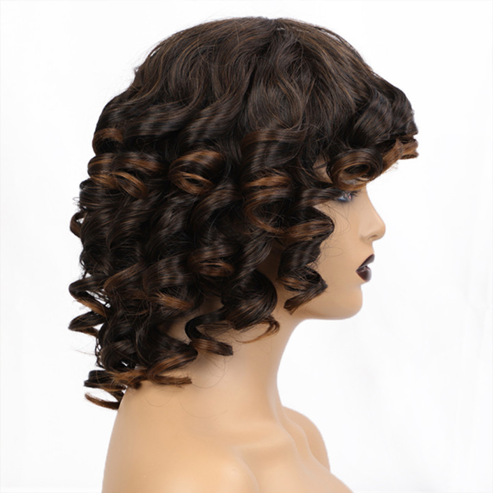 Women's Short Brown Curly Hair High-temperature Fiber Chemical Fiber Wig Head Cover display picture 6