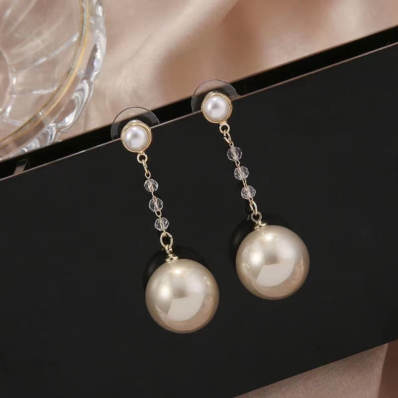 Long Transparent Crystal Beads Pearl Earrings display picture 1