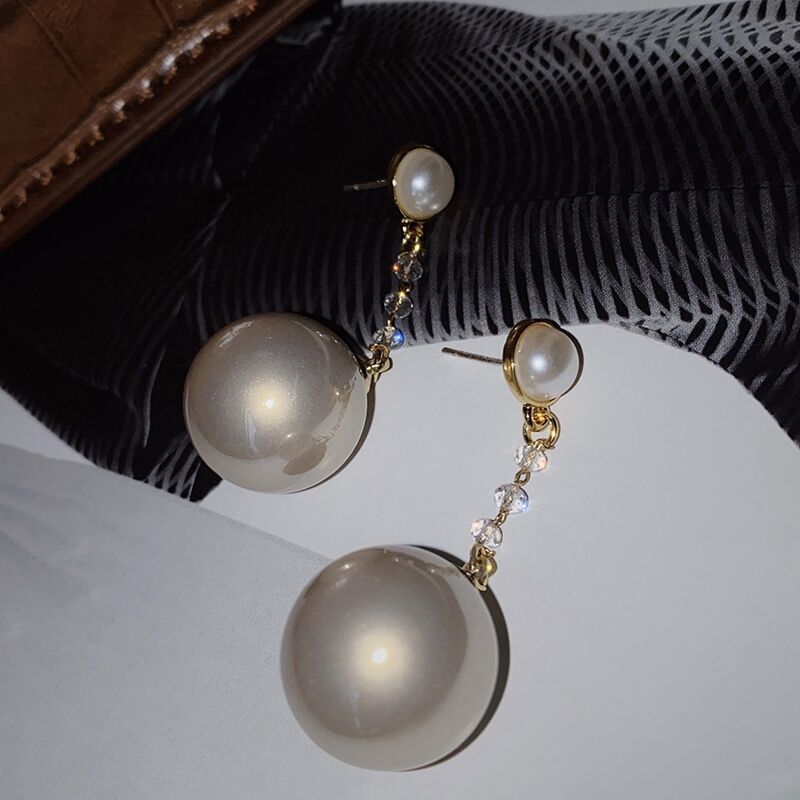 Long Transparent Crystal Beads Pearl Earrings display picture 3