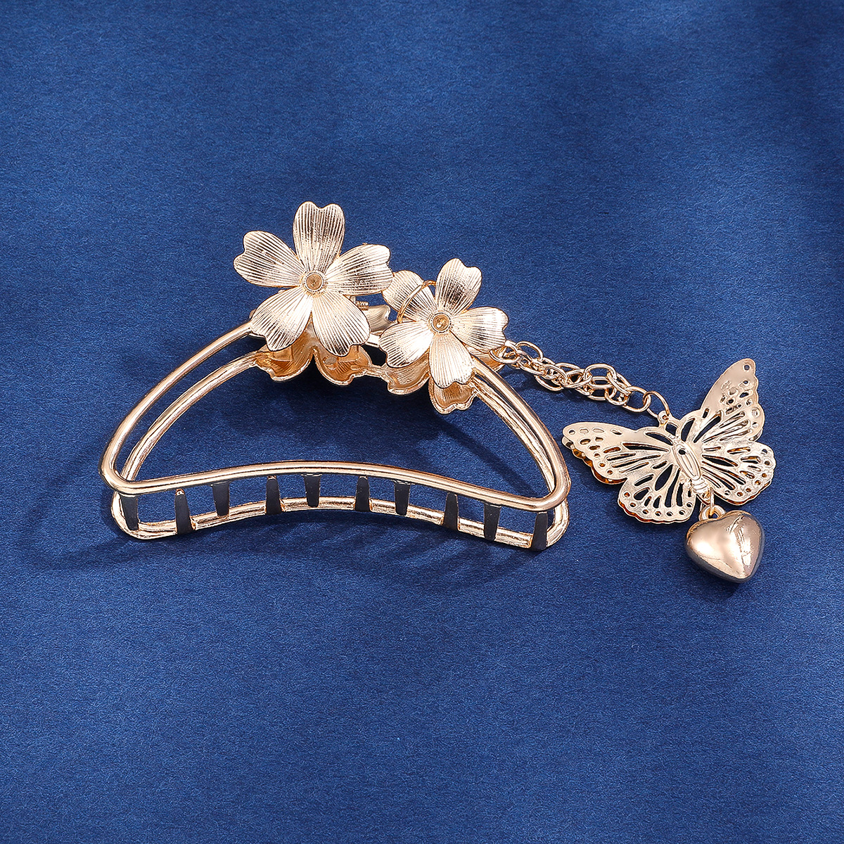 2022 New Butterfly Tassel Flower Gold Alloy Shark Clip Hair Claw Suit display picture 1