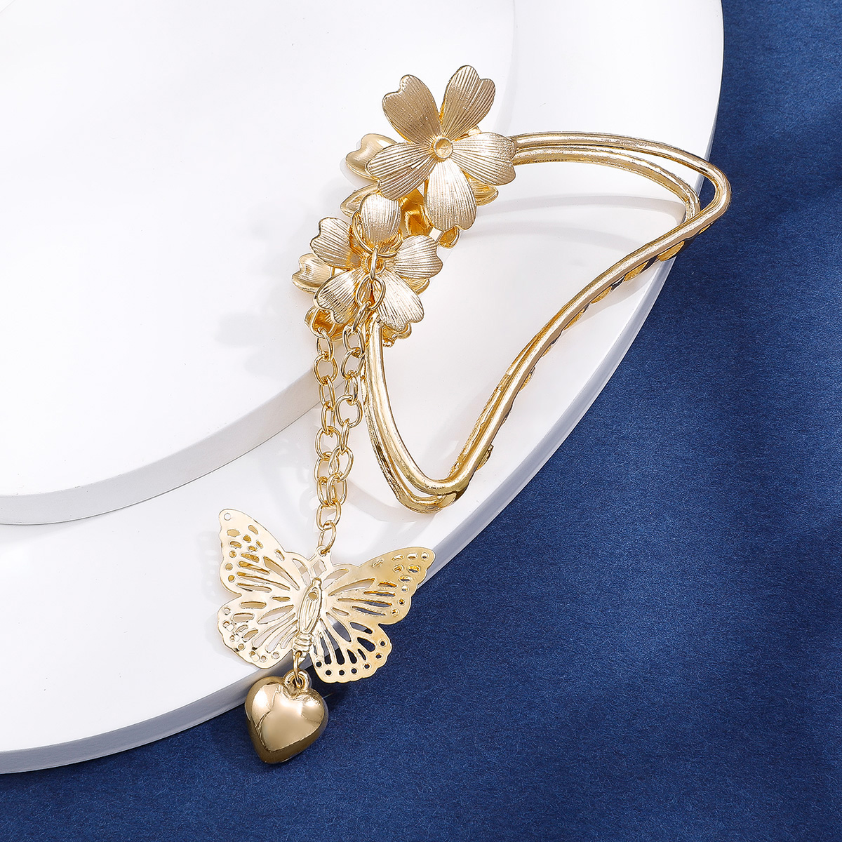 2022 New Butterfly Tassel Flower Gold Alloy Shark Clip Hair Claw Suit display picture 3
