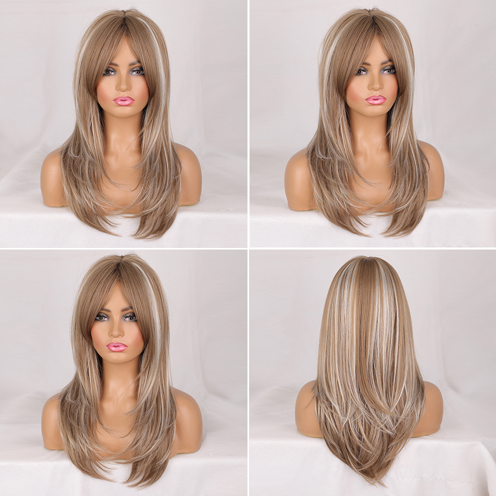 Frauen Perücken, Weiße Mittelgroße Lange Haare, Goldene Innere Schnalle, Perücken, Chemiefaser Perücken, Wigs display picture 6
