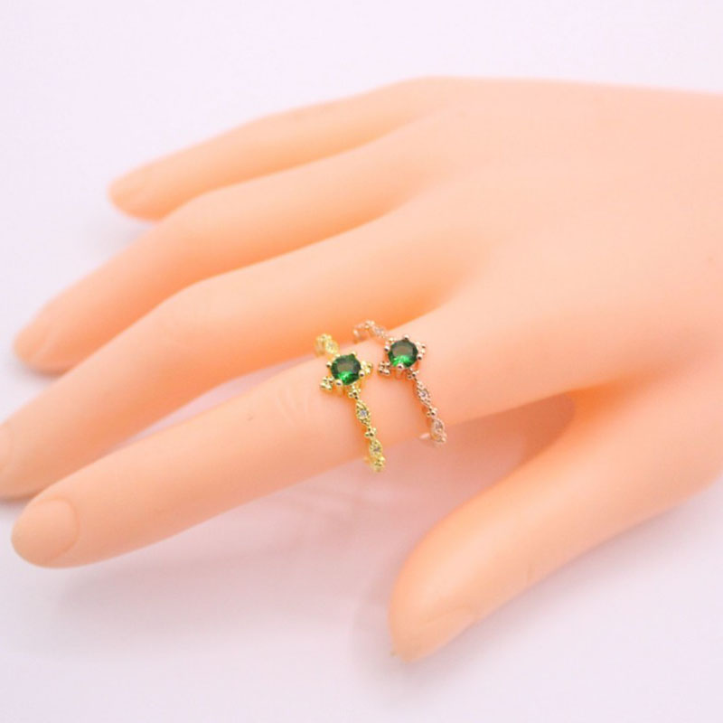 Ring  Ornament Popular Cute Woman 14k Gold Plated Green Diamond Ring Exquisite Ring Ornament display picture 2