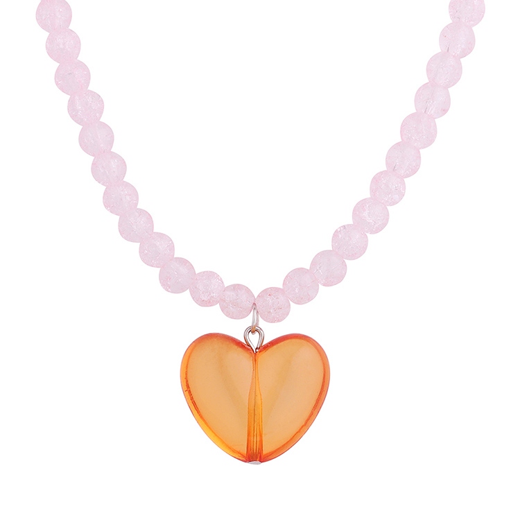 Europe And America Creative Personality Micro Glass Bead Resin Peach Heart Necklace display picture 2