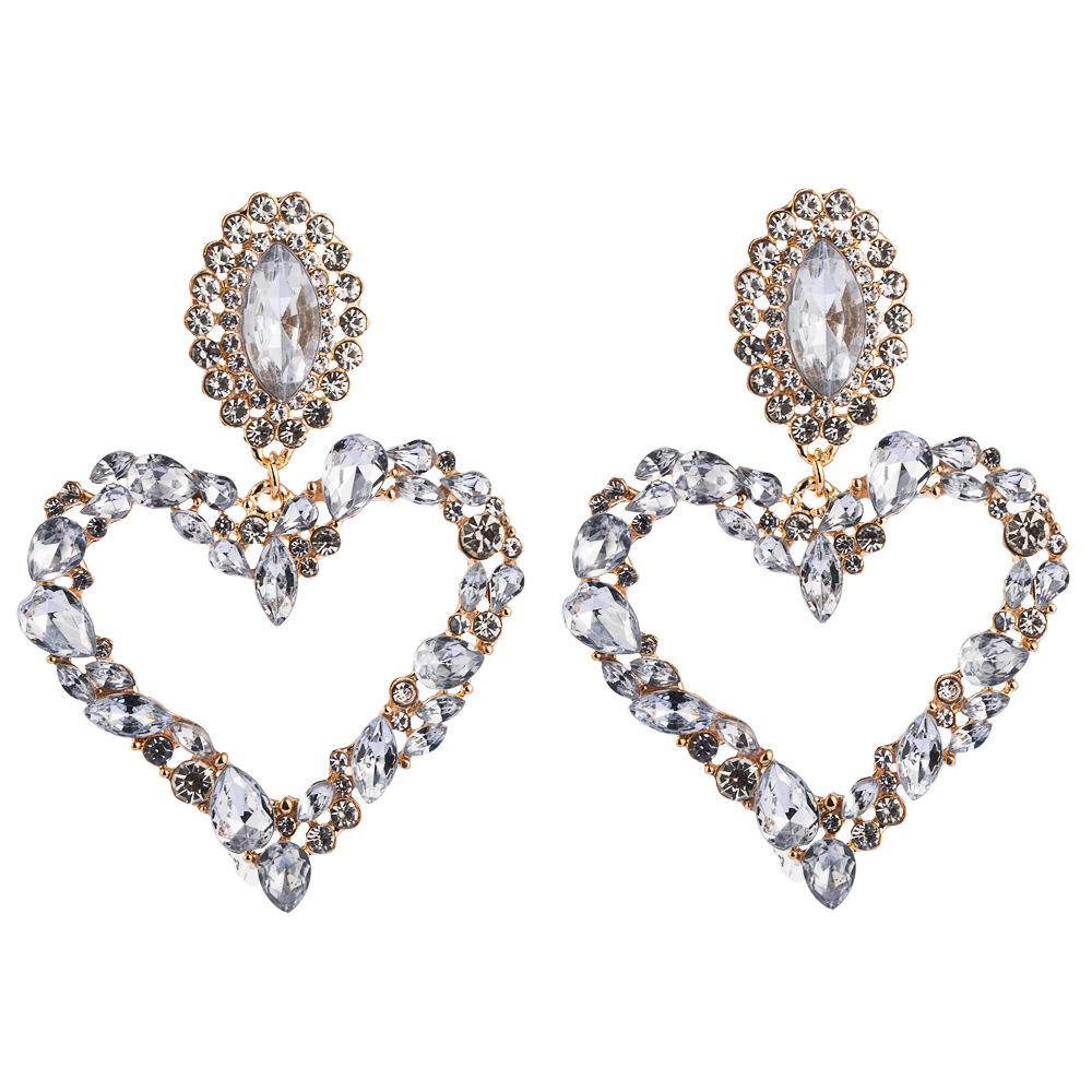 1 Pair Shiny Heart Shape Alloy Plating Inlay Rhinestones Glass Gold Plated Women's Drop Earrings display picture 12