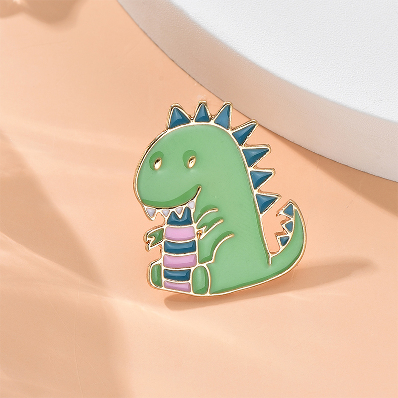 Cute Cartoon Green Simple Little Dinosaur Animal Oil Dripping Alloy Brooch display picture 1