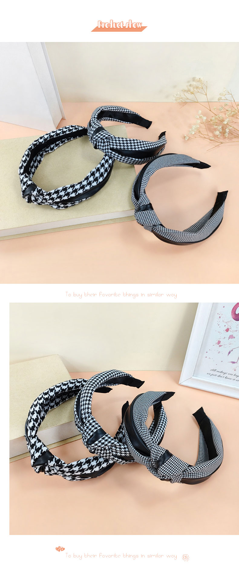 Women's Classic Style Houndstooth Cloth Printing Hair Band display picture 3