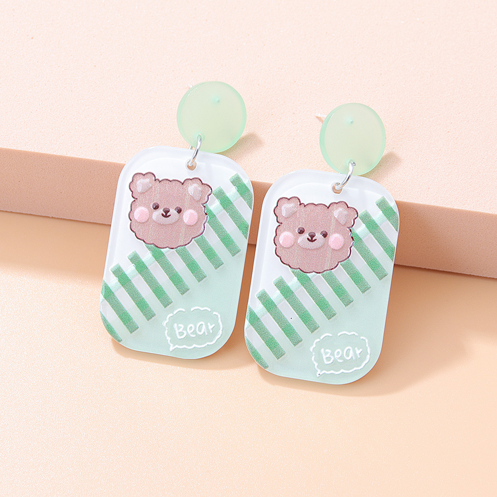 Fashion New Contrast Color Three-dimensional Embossed Bear Rabbit Sweet Cute Cartoon Acrylic Earrings display picture 7