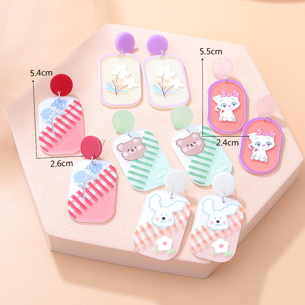 Fashion New Contrast Color Three-dimensional Embossed Bear Rabbit Sweet Cute Cartoon Acrylic Earrings display picture 11