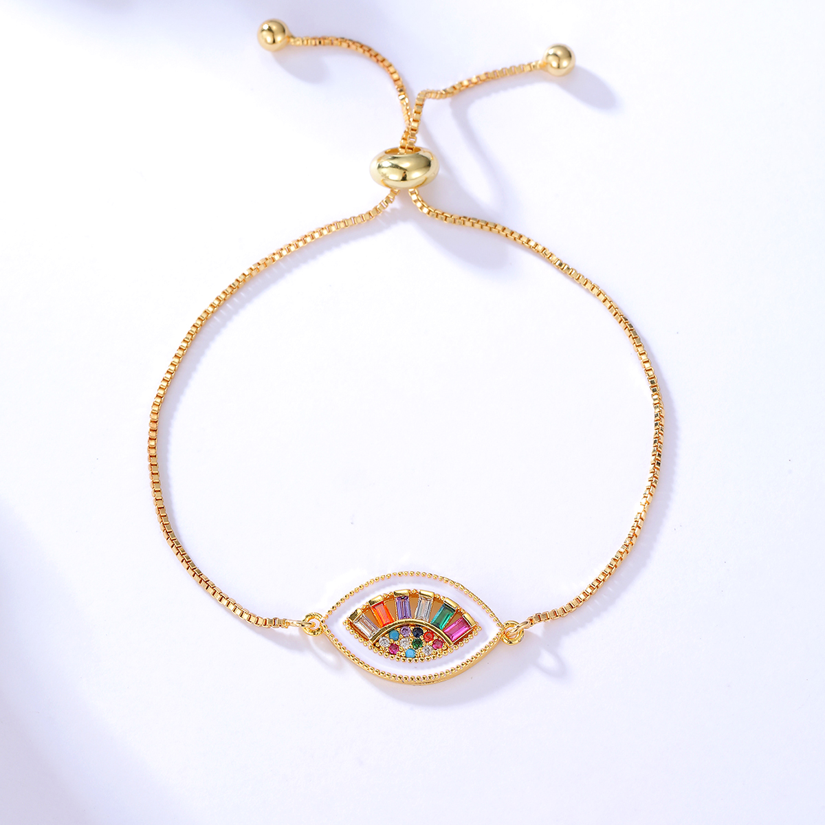 Simple Fashion Stretch Chain Color Eye Inlaid Zircon Exquisite Copper Plating 0.03 Μm Gold Bracelet display picture 2