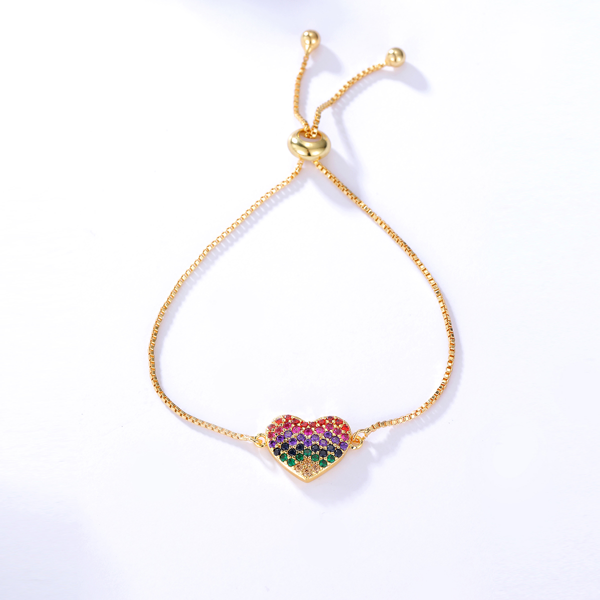 Simple Fashion Three-dimensional Love Stretch Chain Inlaid Zircon Plated Gold Bracelet display picture 2