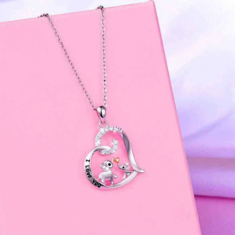 Fashion Elephant Mother Alloy Necklace Female Rhinestone-encrusted Heart-shaped Pendant display picture 3