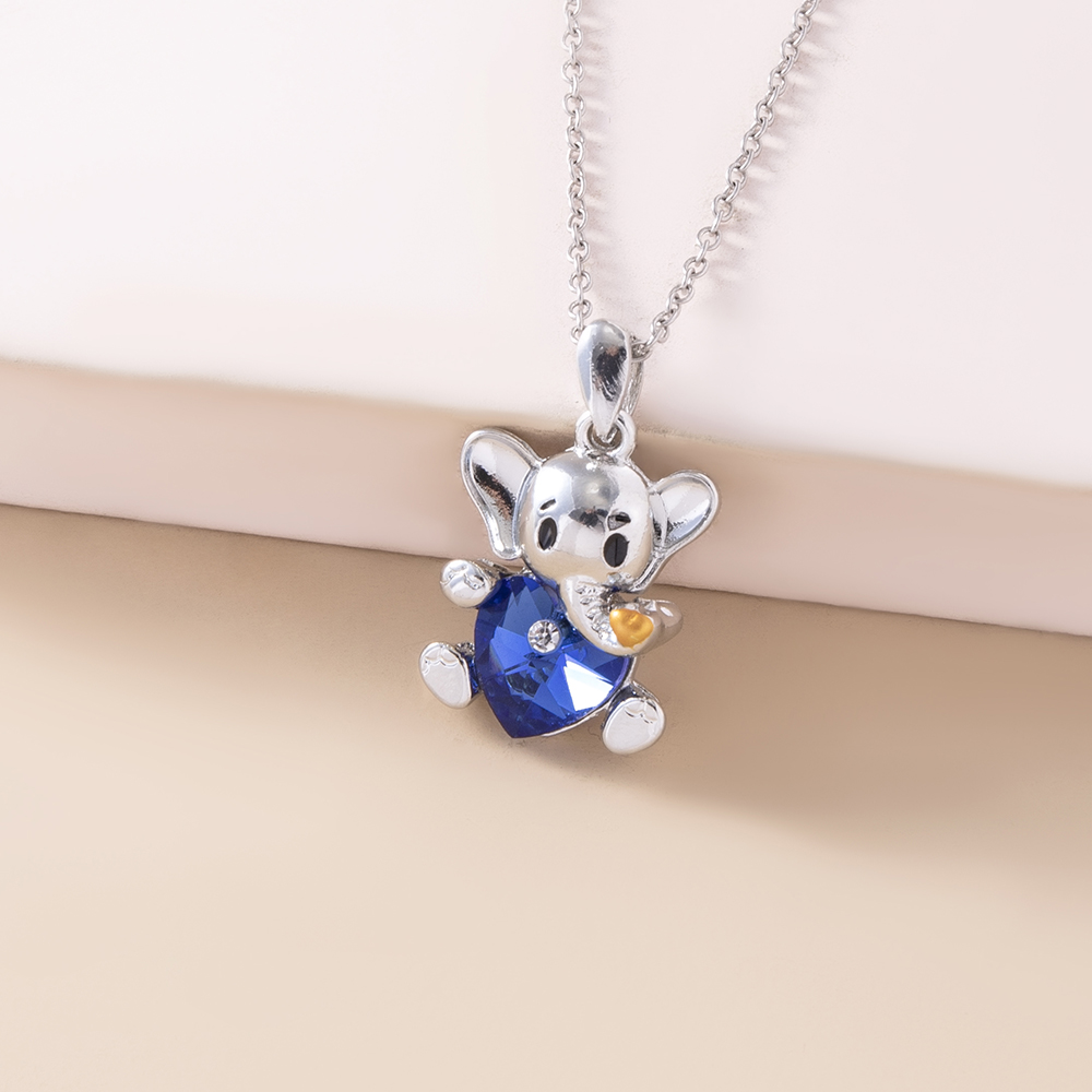 Silver Cartoon Elephant Blue Loving Heart Gemstone Necklace Pendant display picture 1