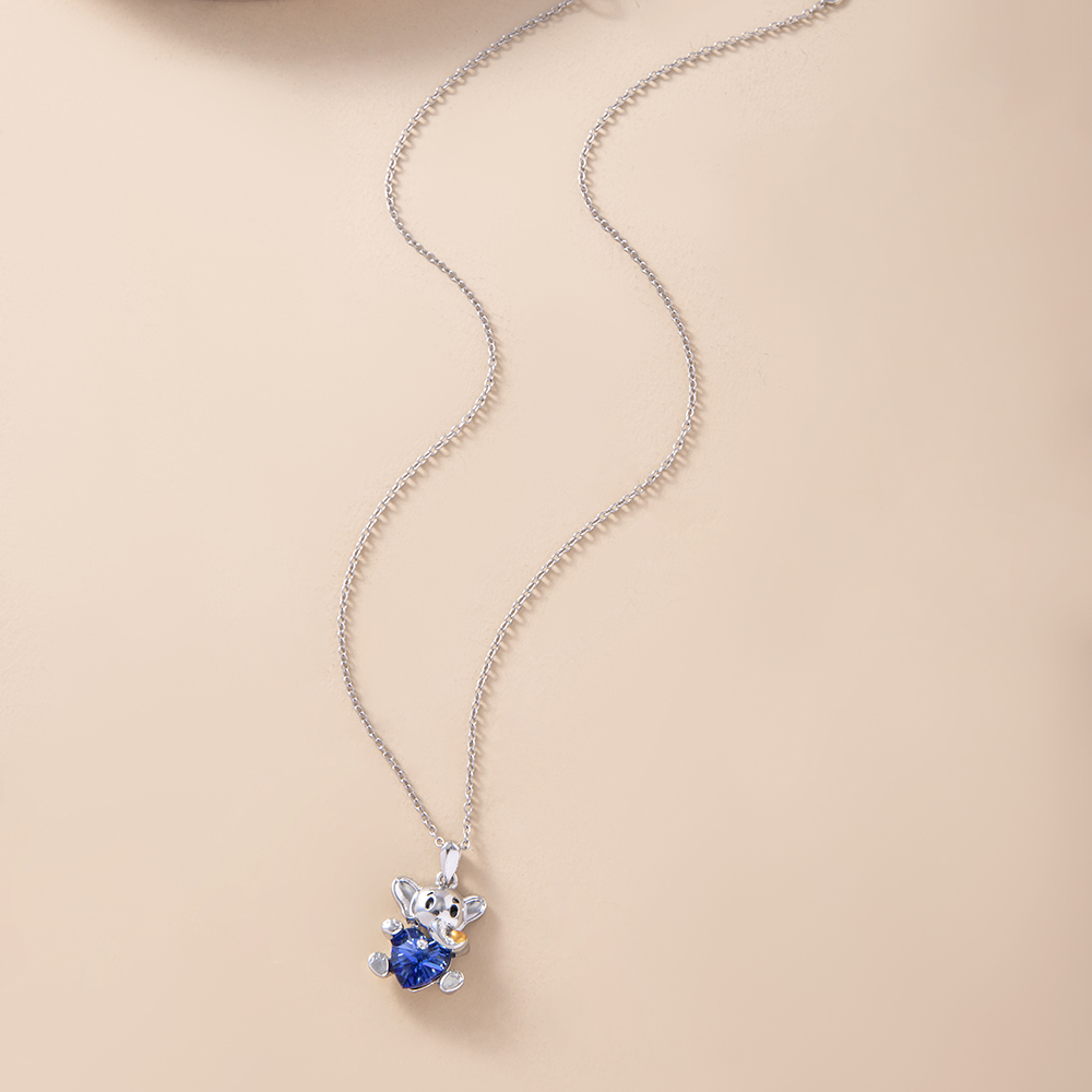 Silver Cartoon Elephant Blue Loving Heart Gemstone Necklace Pendant display picture 2