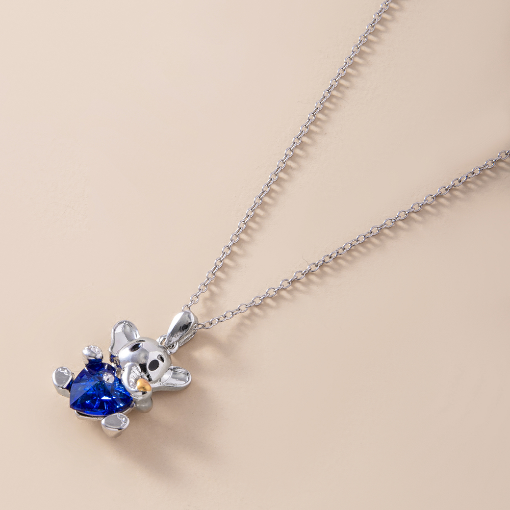 Silver Cartoon Elephant Blue Loving Heart Gemstone Necklace Pendant display picture 3