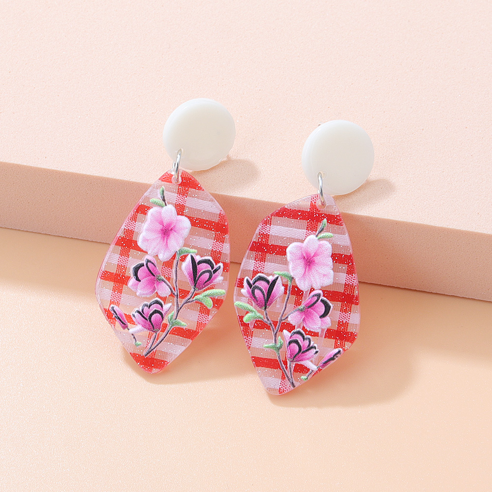 New Embossed Contrast Color Geometric Three-dimensional Printed Checks Earrings display picture 3