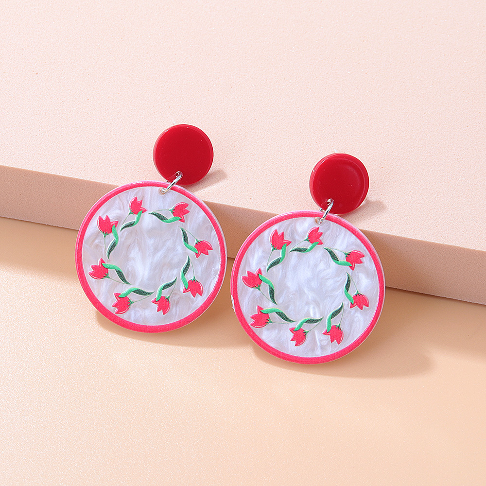 Fashion New Cute Printed Sun Smiley Face Contrast Color Flower Acrylic Earrings display picture 8