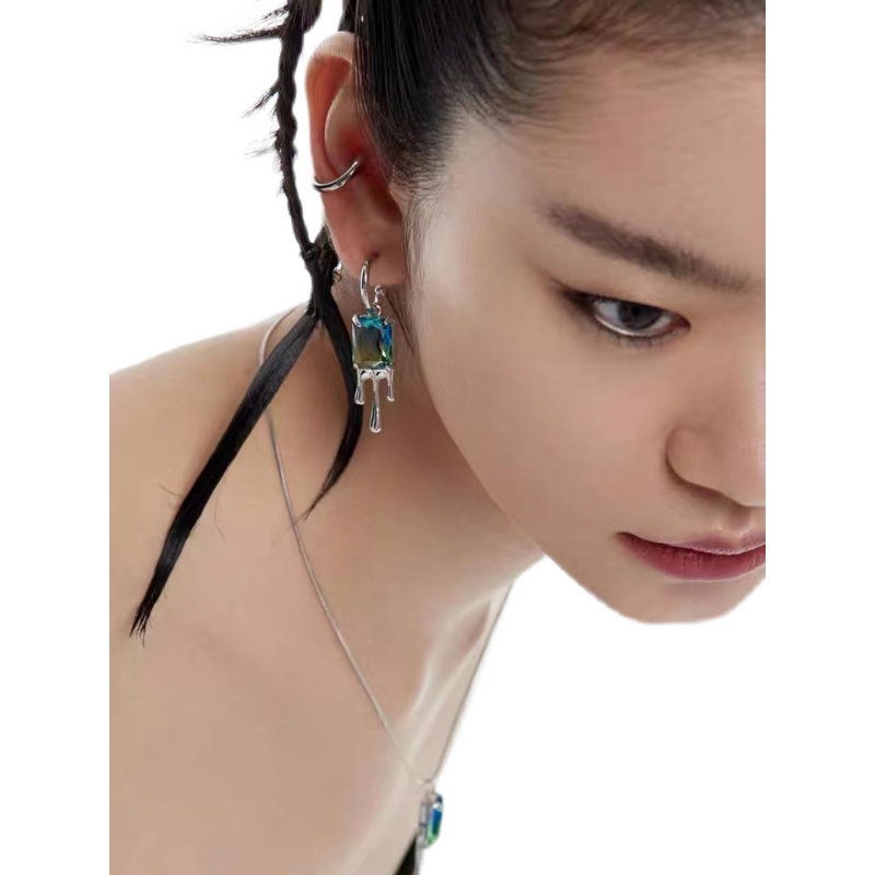 Simple Fashion Colorful Glass Alloy Dual-use Ear Studs display picture 1