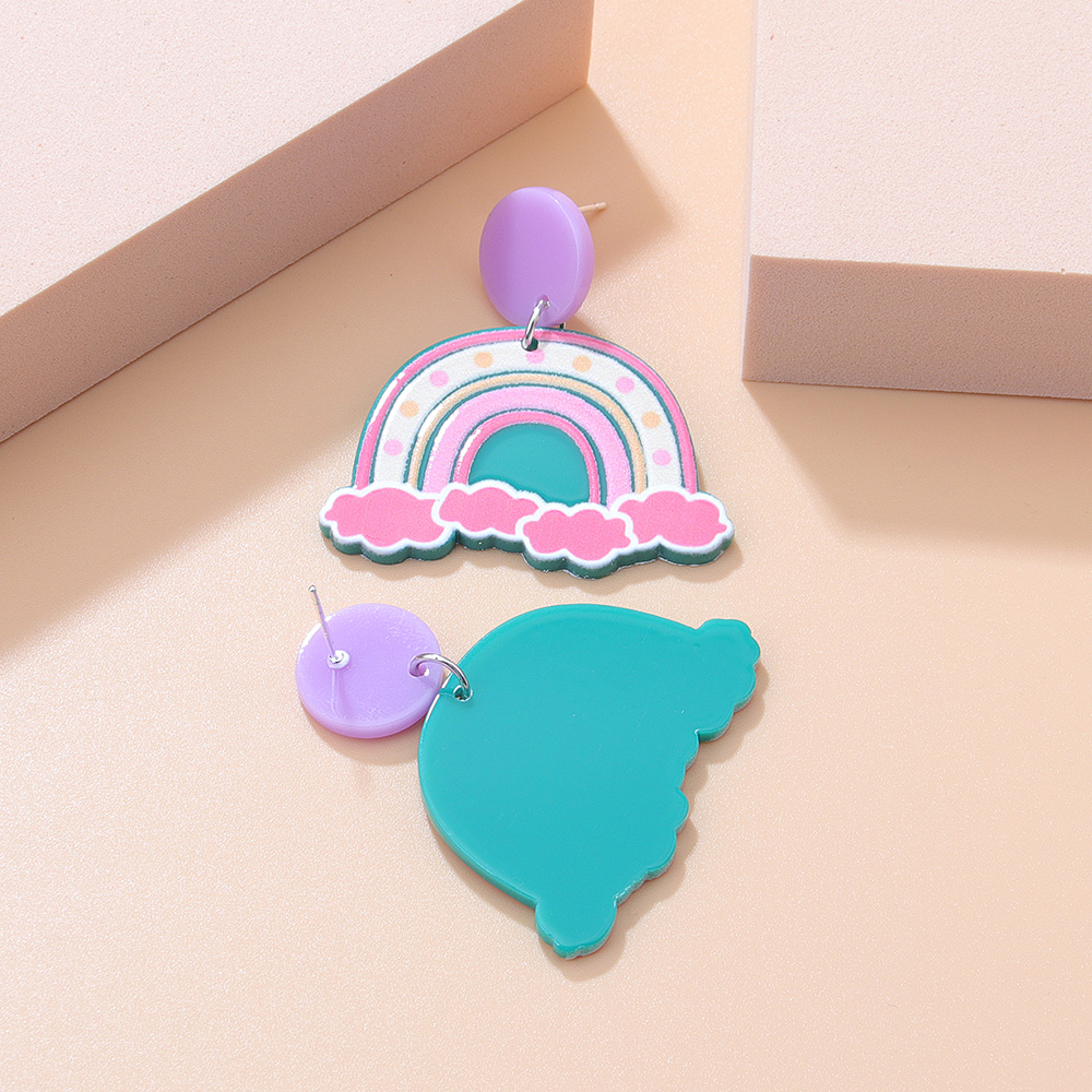 Fashion New Acrylic Cartoon Graffiti Heart Shaped Clouds Arch Rainbow Color-blocking Earrings display picture 5