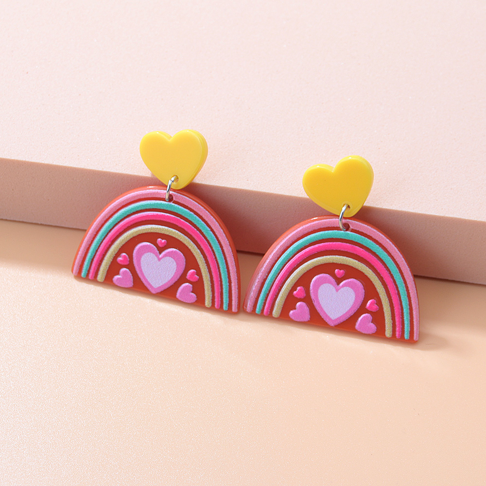 Fashion New Acrylic Cartoon Graffiti Heart Shaped Clouds Arch Rainbow Color-blocking Earrings display picture 6