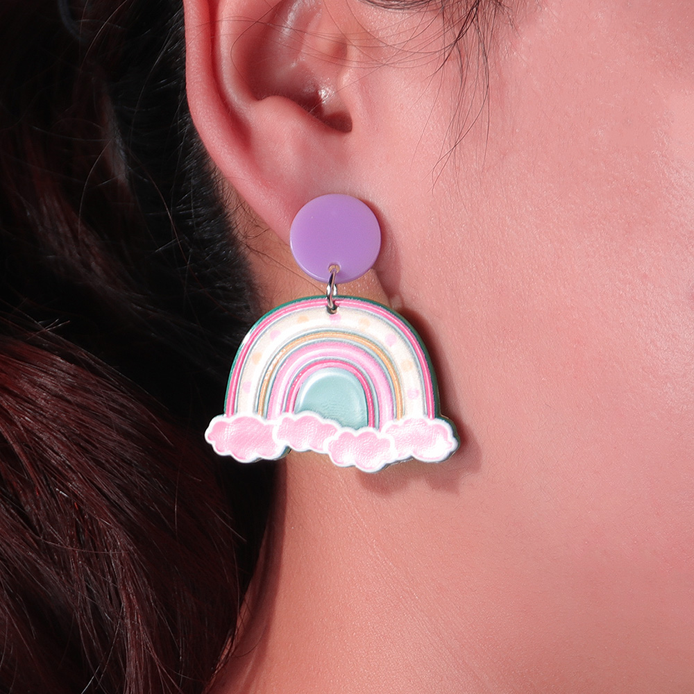 Fashion New Acrylic Cartoon Graffiti Heart Shaped Clouds Arch Rainbow Color-blocking Earrings display picture 7