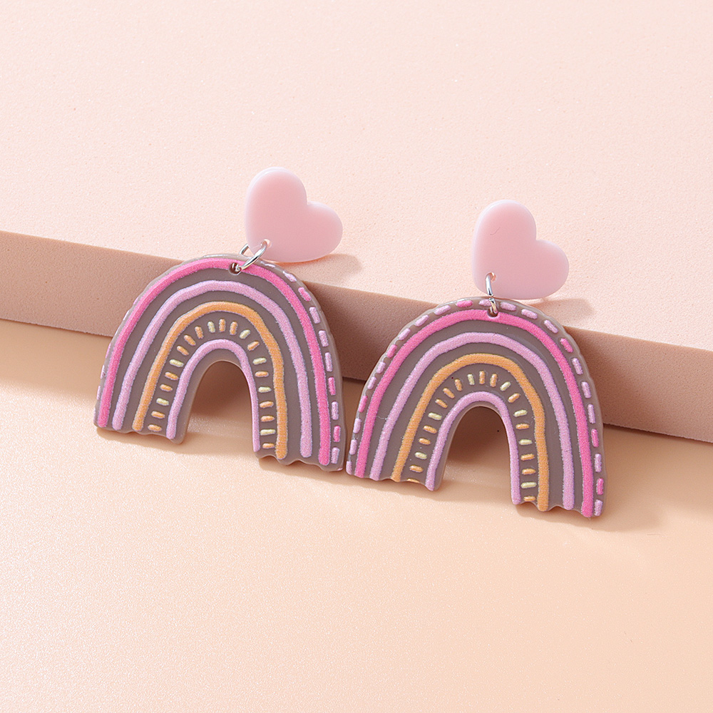 Fashion New Acrylic Cartoon Graffiti Heart Shaped Clouds Arch Rainbow Color-blocking Earrings display picture 8