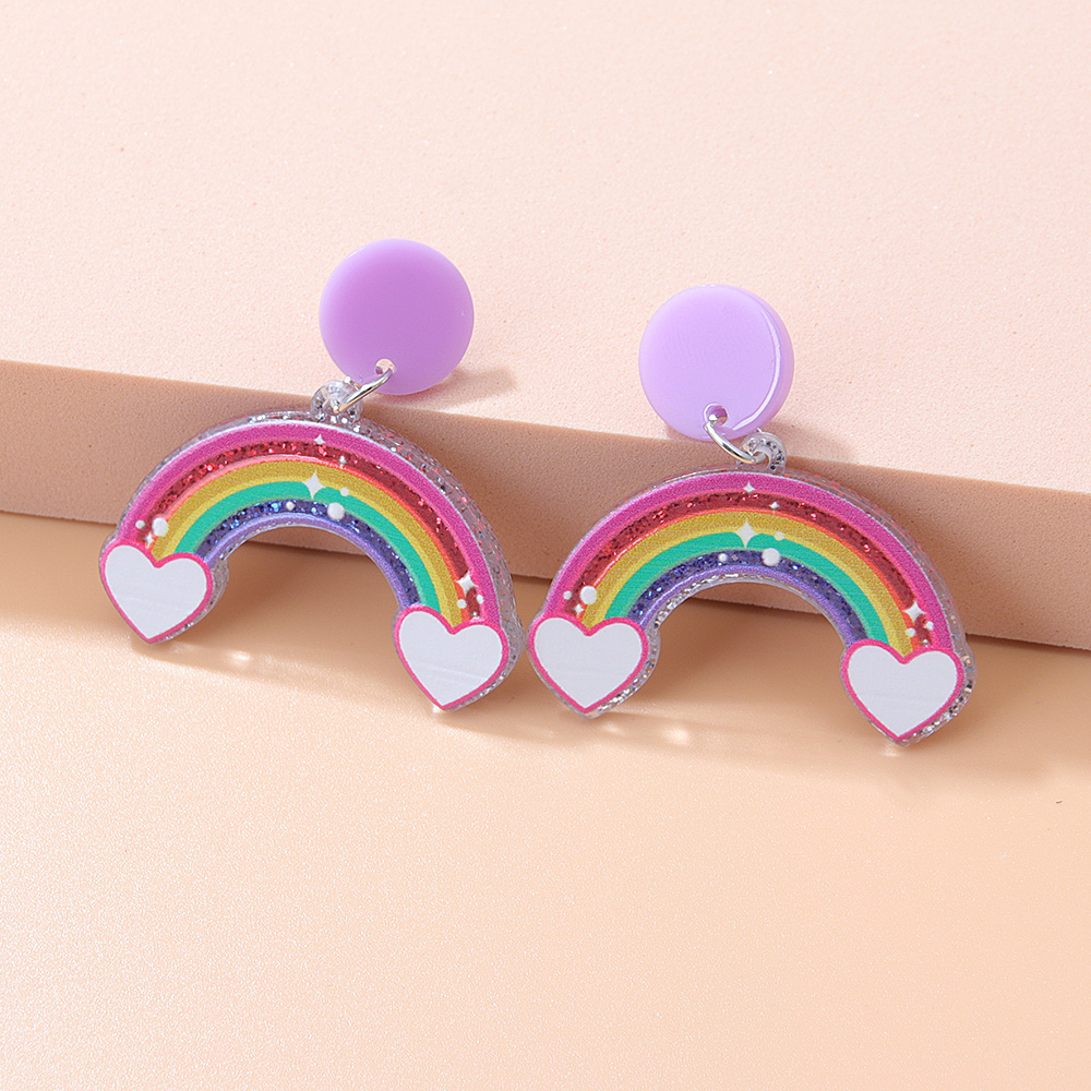 Fashion New Acrylic Cartoon Graffiti Heart Shaped Clouds Arch Rainbow Color-blocking Earrings display picture 10