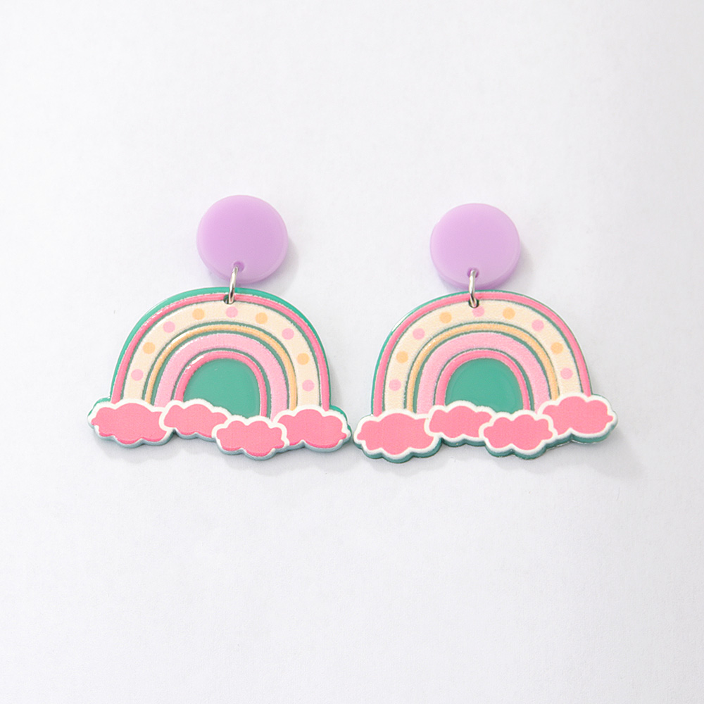 Fashion New Acrylic Cartoon Graffiti Heart Shaped Clouds Arch Rainbow Color-blocking Earrings display picture 12