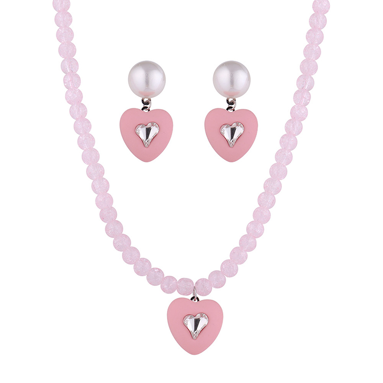 Fashion Creative Vintage Pearl Crystal Heart Shaped Earrings Necklace Set display picture 1