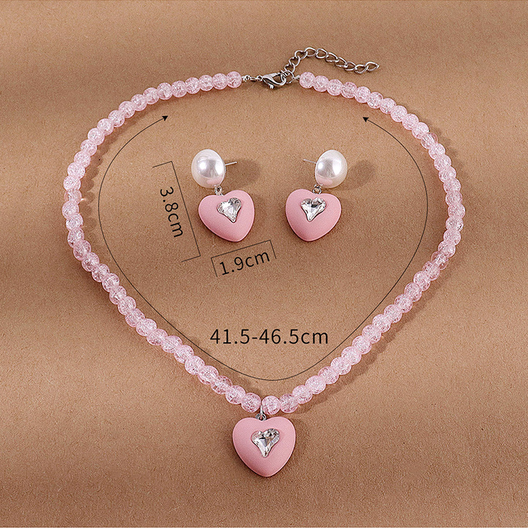 Fashion Creative Vintage Pearl Crystal Heart Shaped Earrings Necklace Set display picture 2