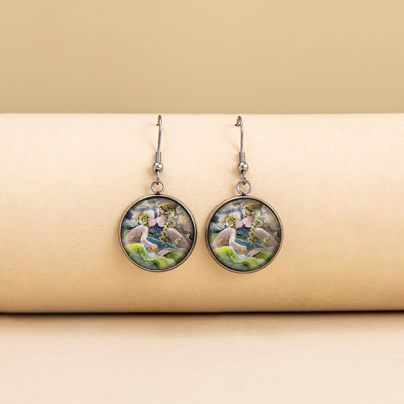 Classical Vintage Style Novelty Abstract Scenery Plating Alloy Glass Glass Earrings display picture 2