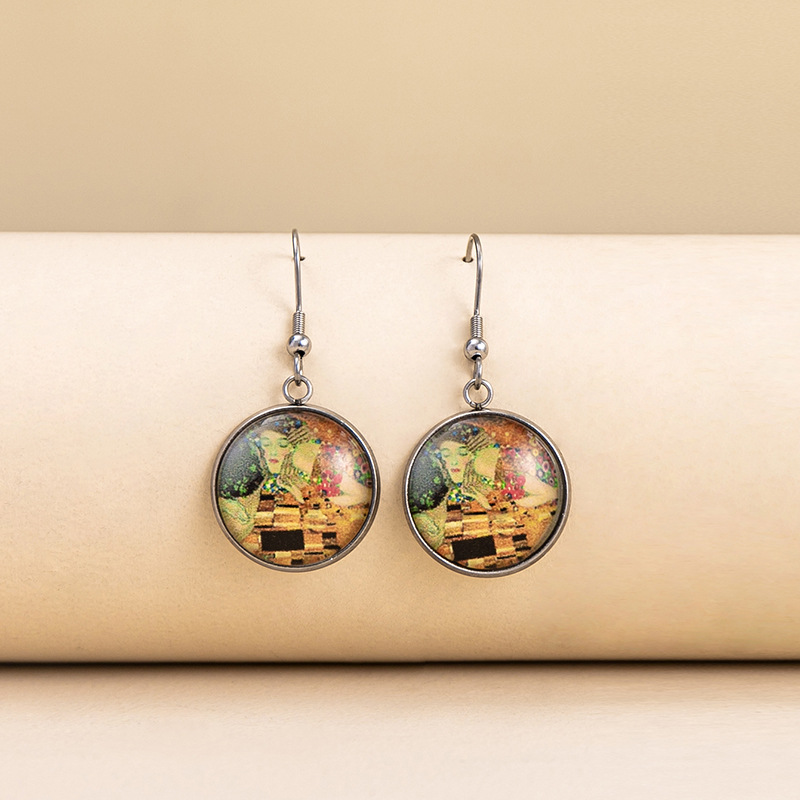 Classical Vintage Style Novelty Abstract Scenery Plating Alloy Glass Glass Earrings display picture 3