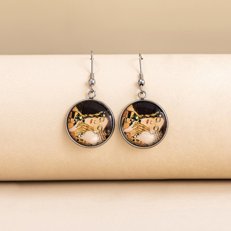 Classical Vintage Style Novelty Abstract Scenery Plating Alloy Glass Glass Earrings display picture 4