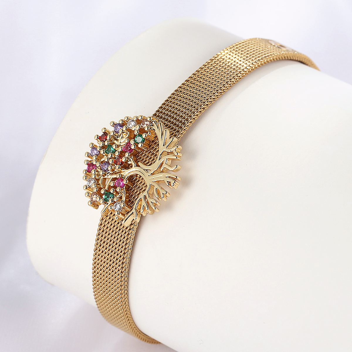 Fashion Creativity Retro Simple Copper Plating 18k Golden Zircon Tree Watch Band Bracelet display picture 2