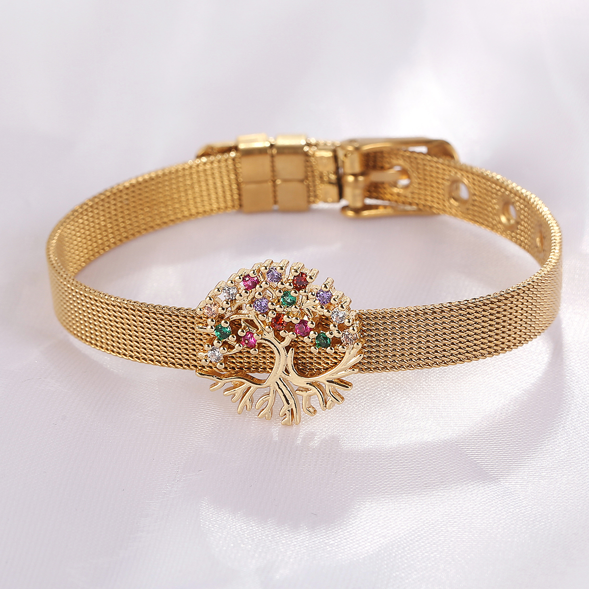 Fashion Creativity Retro Simple Copper Plating 18k Golden Zircon Tree Watch Band Bracelet display picture 3