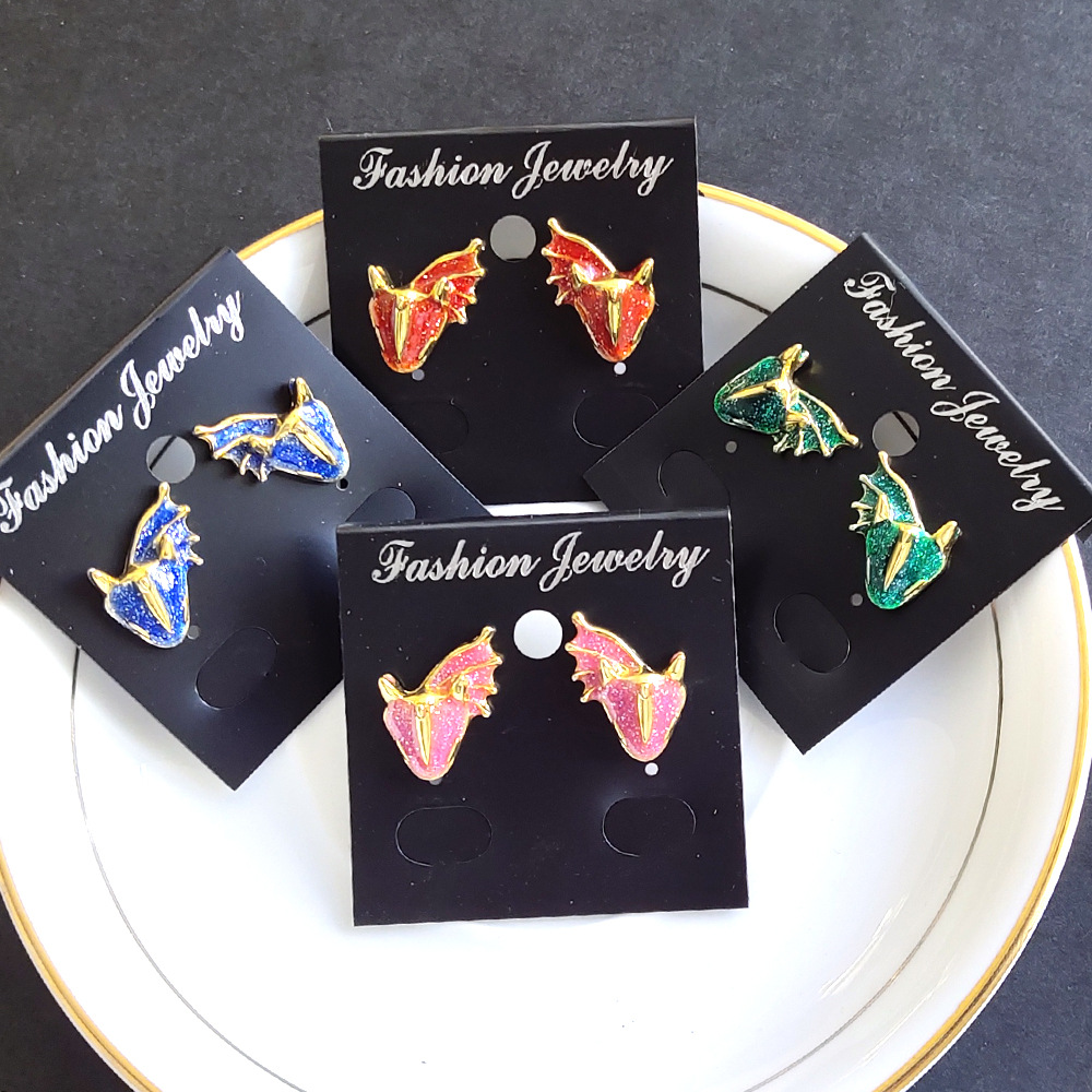 Glam Cartoon Style Cute Animal Dragon Plating Alloy Alloy Ear Studs display picture 1