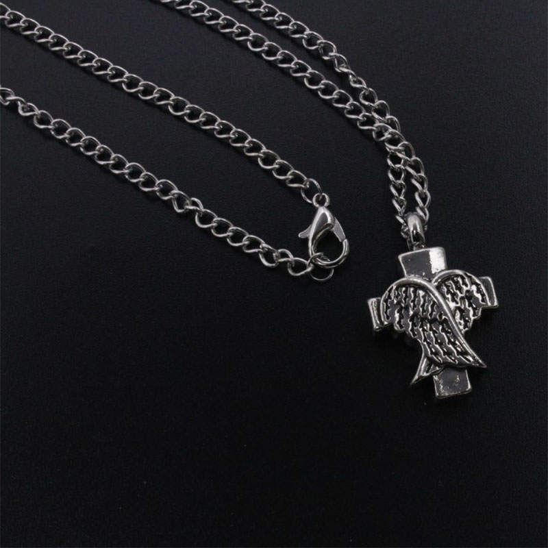 Fashion New Angel Wings Cross Alloy Pendant Necklace display picture 4