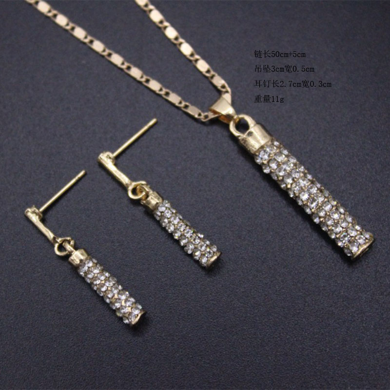 Fashion Diamond-embedded Cylindrical Stick Earrings And Necklace Set display picture 7