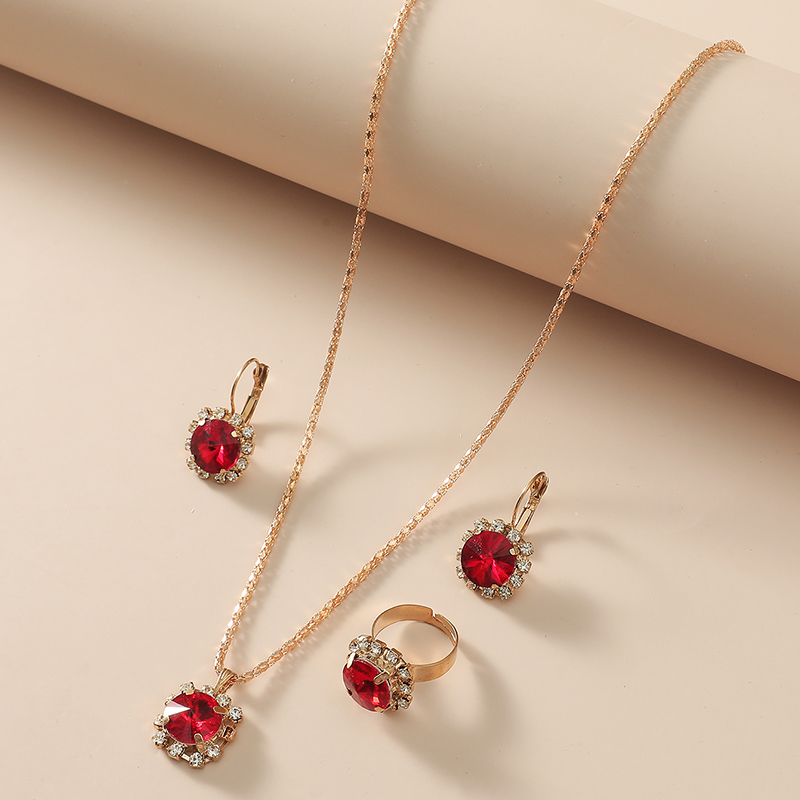 Bridal Suit Dress Accessories Claw Diamond Ruby Necklace Earrings Ring Set display picture 2