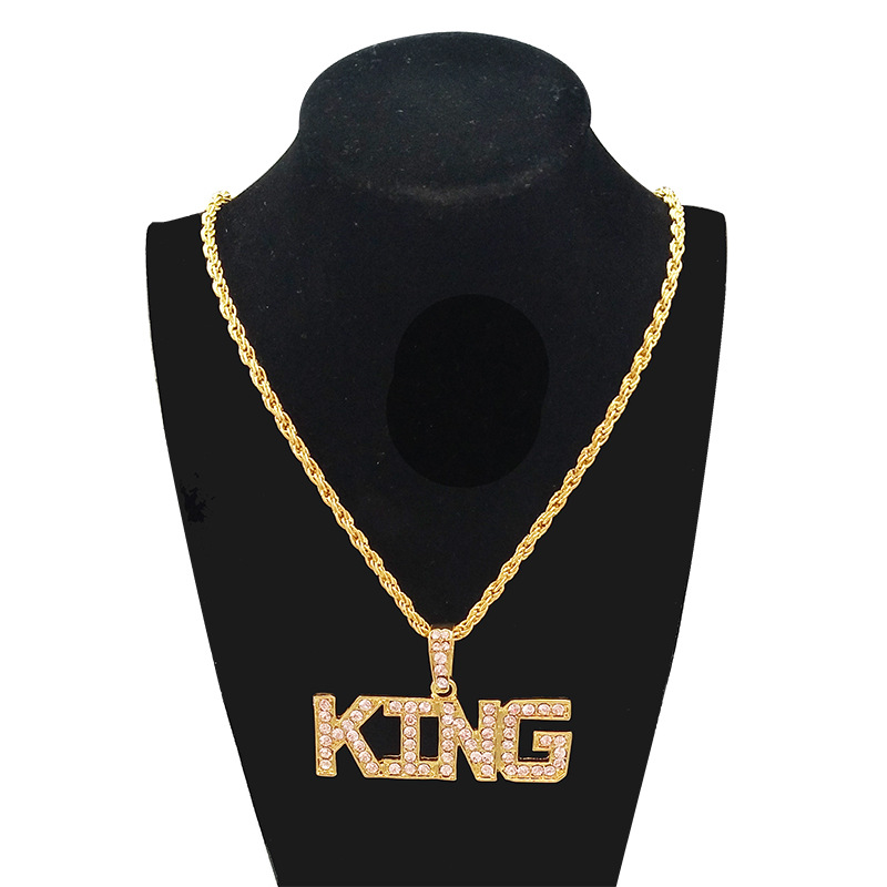 Fashion Hip Hop Style Letter King Queen Pendant Inlaid Rhinestone Necklace display picture 2