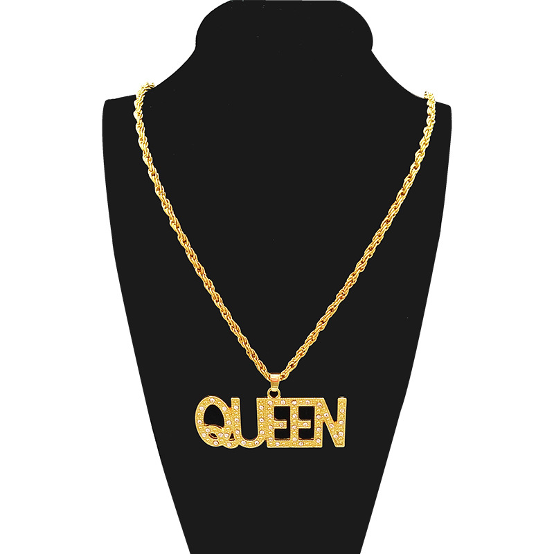 Fashion Hip Hop Style Letter King Queen Pendant Inlaid Rhinestone Necklace display picture 3