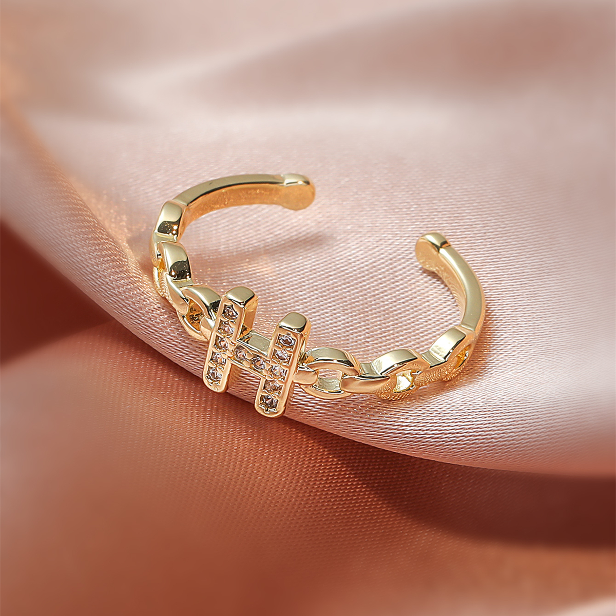 Fashion Letter Chain Zircon Hollow Copper Opening Ring display picture 2