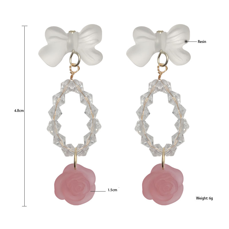 Fashion Pink Rose Transparent Sweet Bowknot Early Spring New Earrings display picture 1