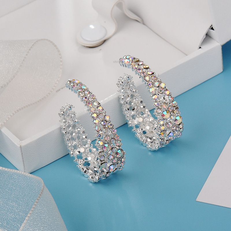 Fashion Fine Ornament Colorful Crystals U-shaped Alloy Stud Earrings display picture 2